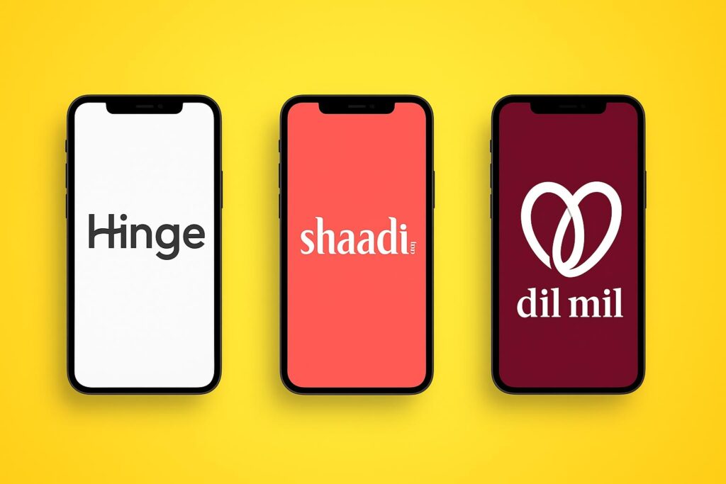 Comparison chart of Hinge, Dil Mil, and Shaadi.com features for expats - Best Dating App for Indian Expats 2025