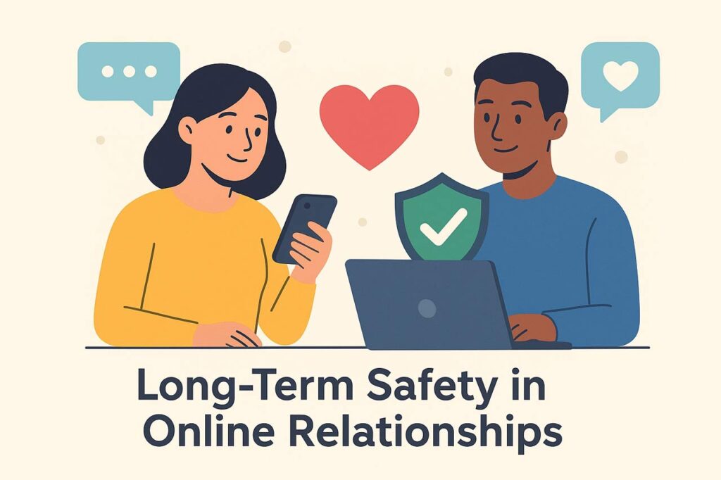 Maintaining long-term online relationship safely – Online Dating Safety Guide concept.